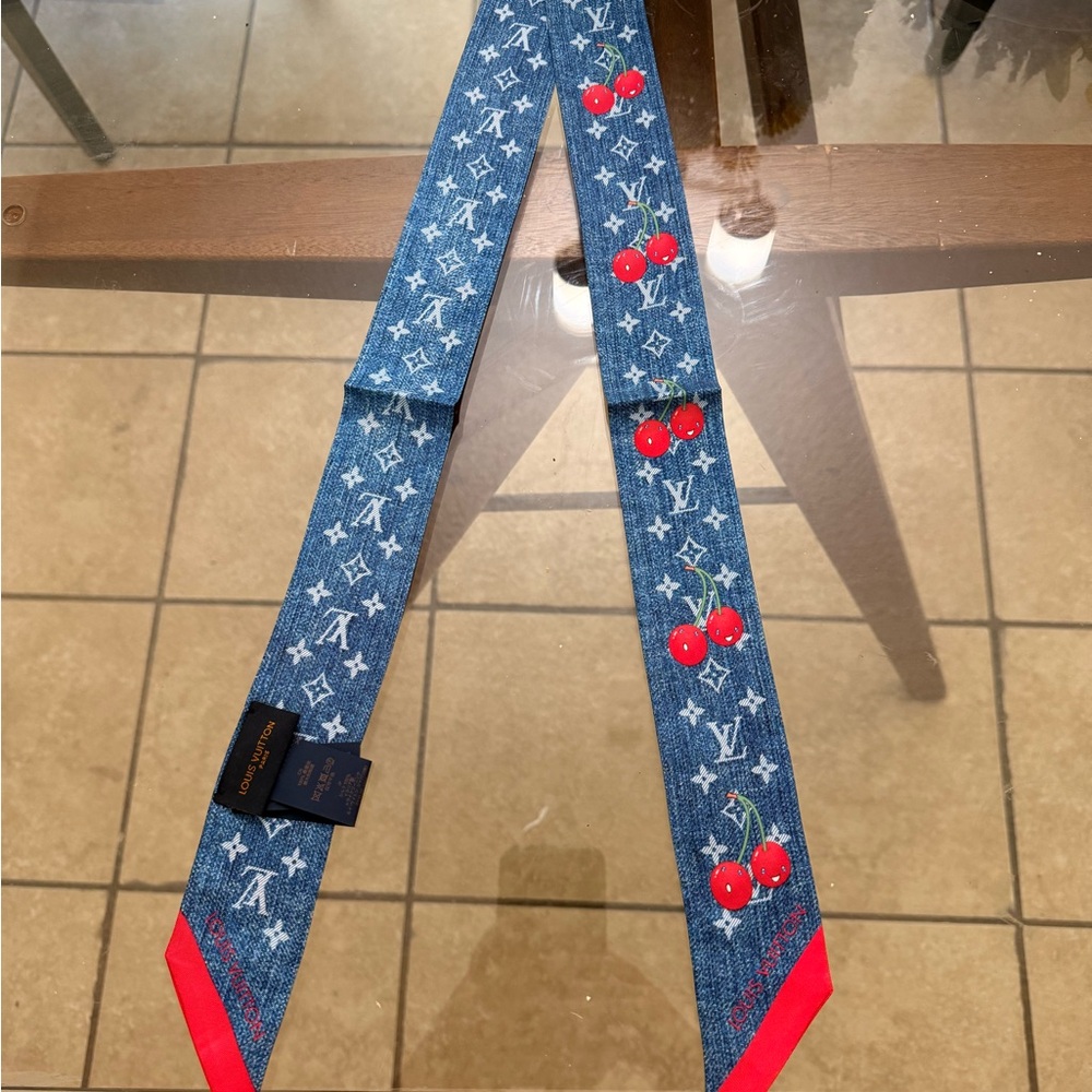 Louis Vuitton Denim Blue and Red Cherry Scarf